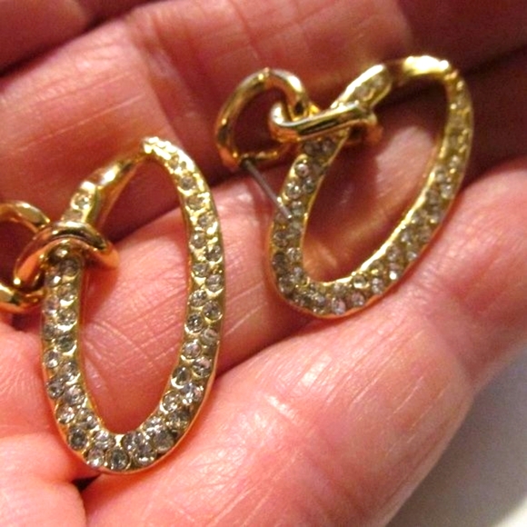 Vintage Twist Oval Crystal 14k Gold Dipped Post Drop Earrings - Picture 7 of 8